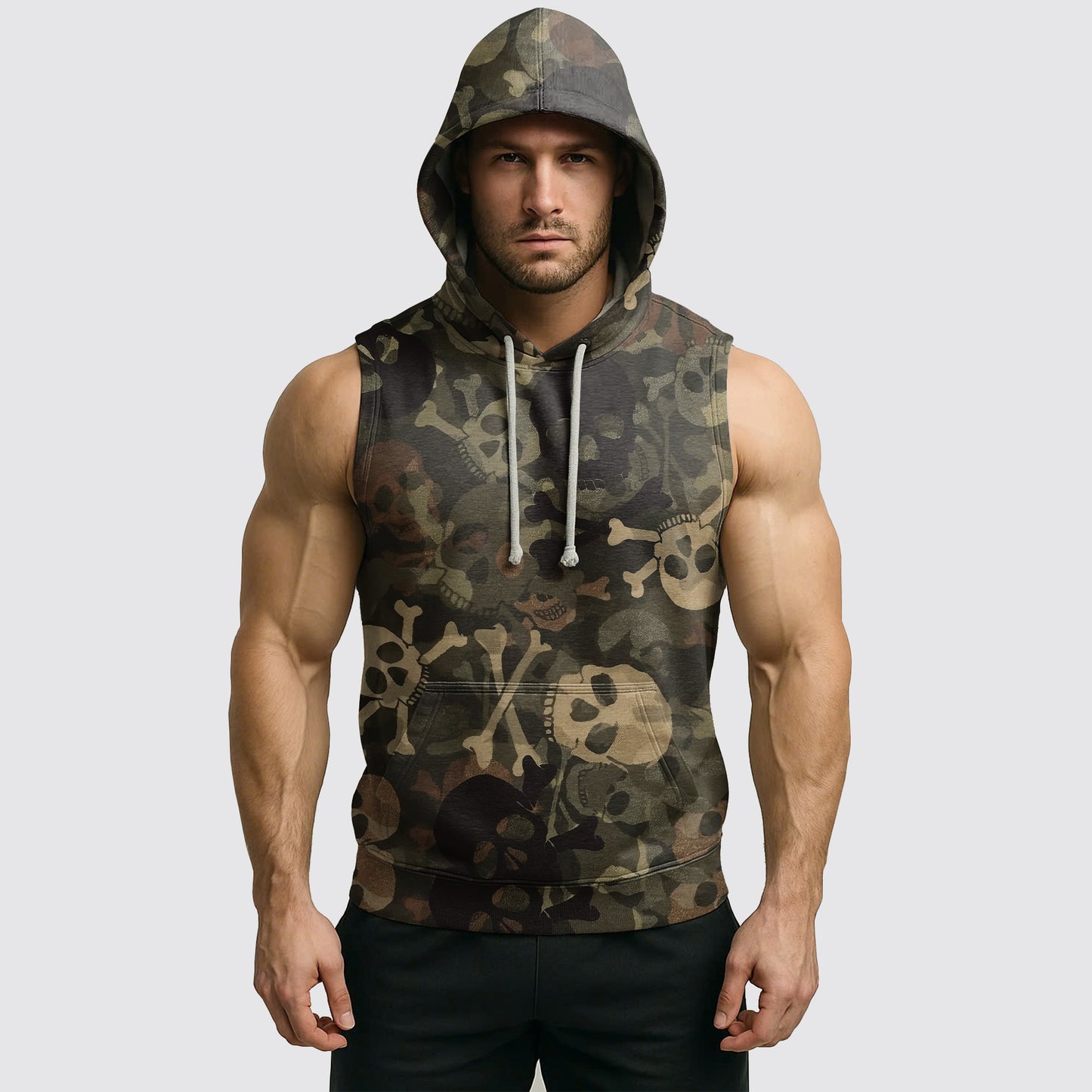 Men's Camo Sleeveless Hoodie- AA06559