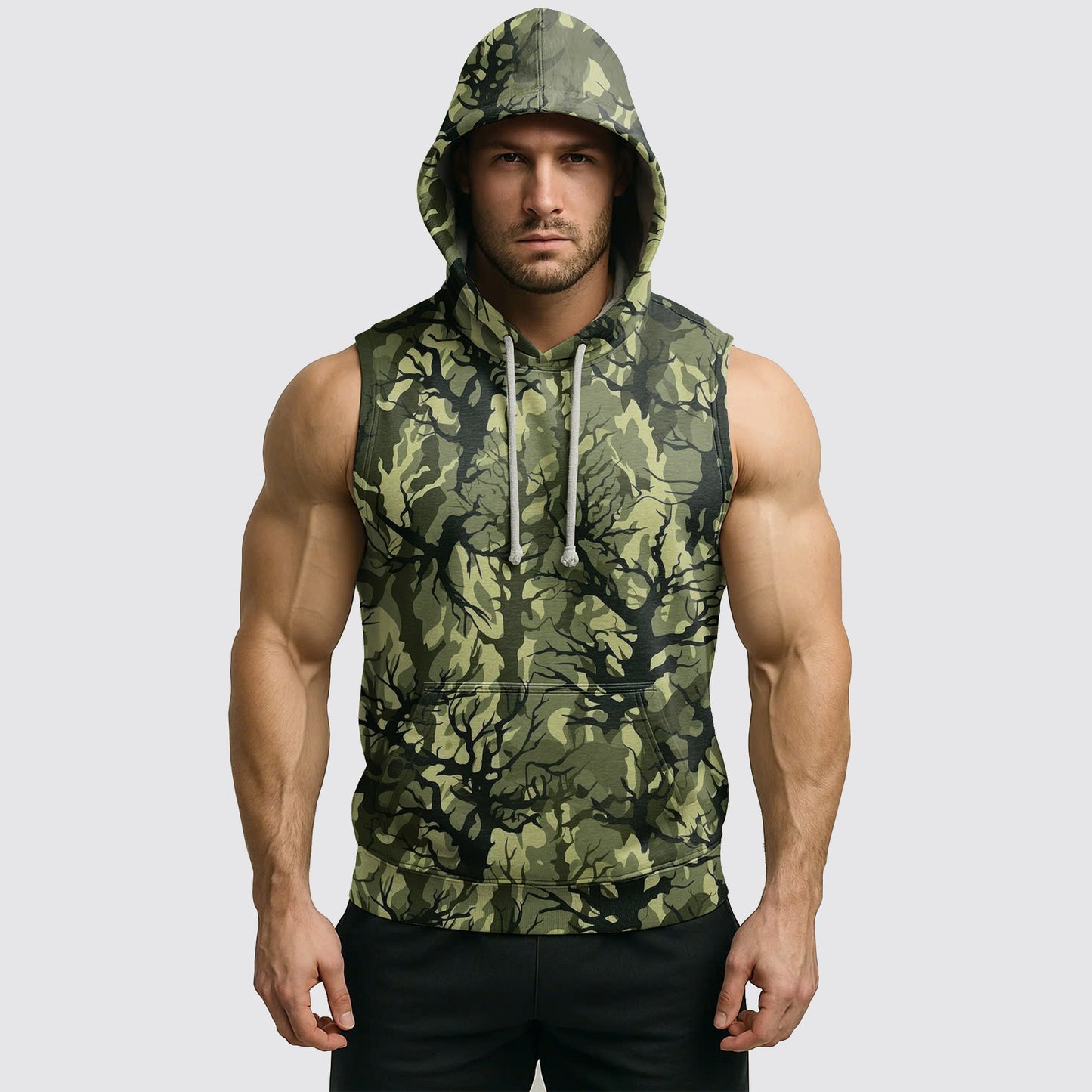 Men's Camo Sleeveless Hoodie- AA06579
