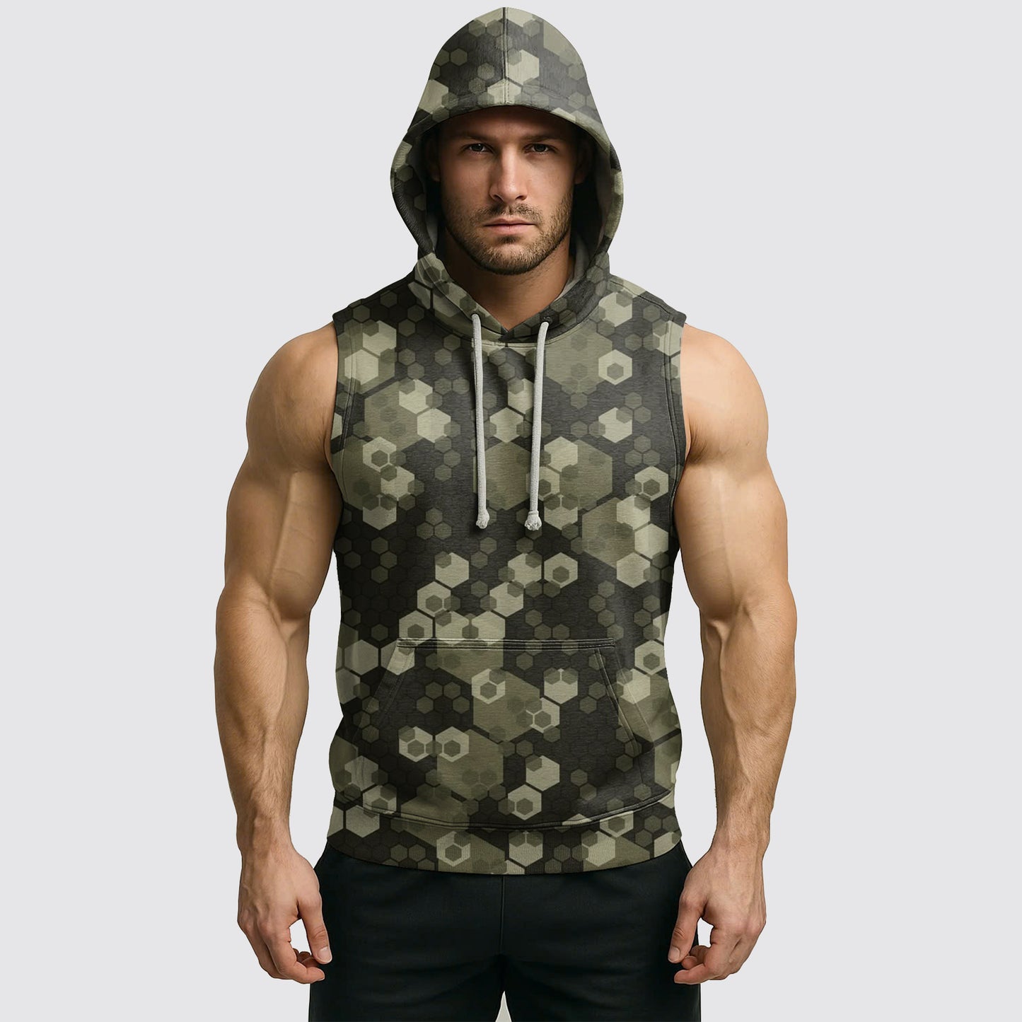 Men's Camo Sleeveless Hoodie- AA06582
