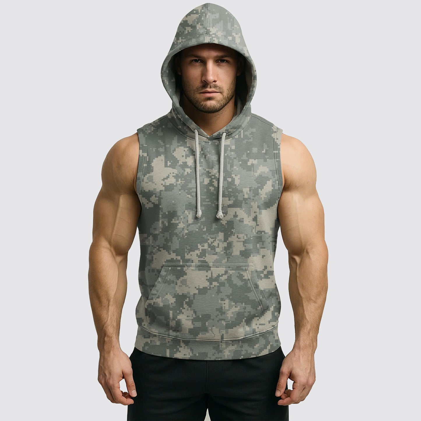 Men's Camo Sleeveless Hoodie- AA06595