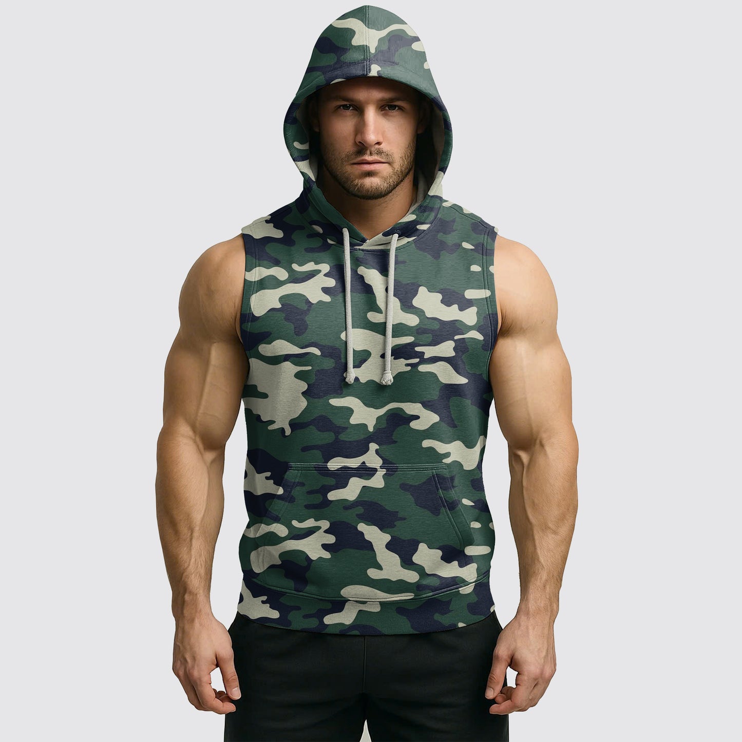 Men's Camo Sleeveless Hoodie- AA06609