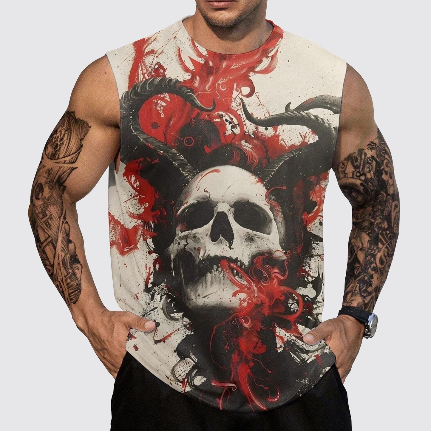 Skull 3D Round Neck Tank Top- AA05472