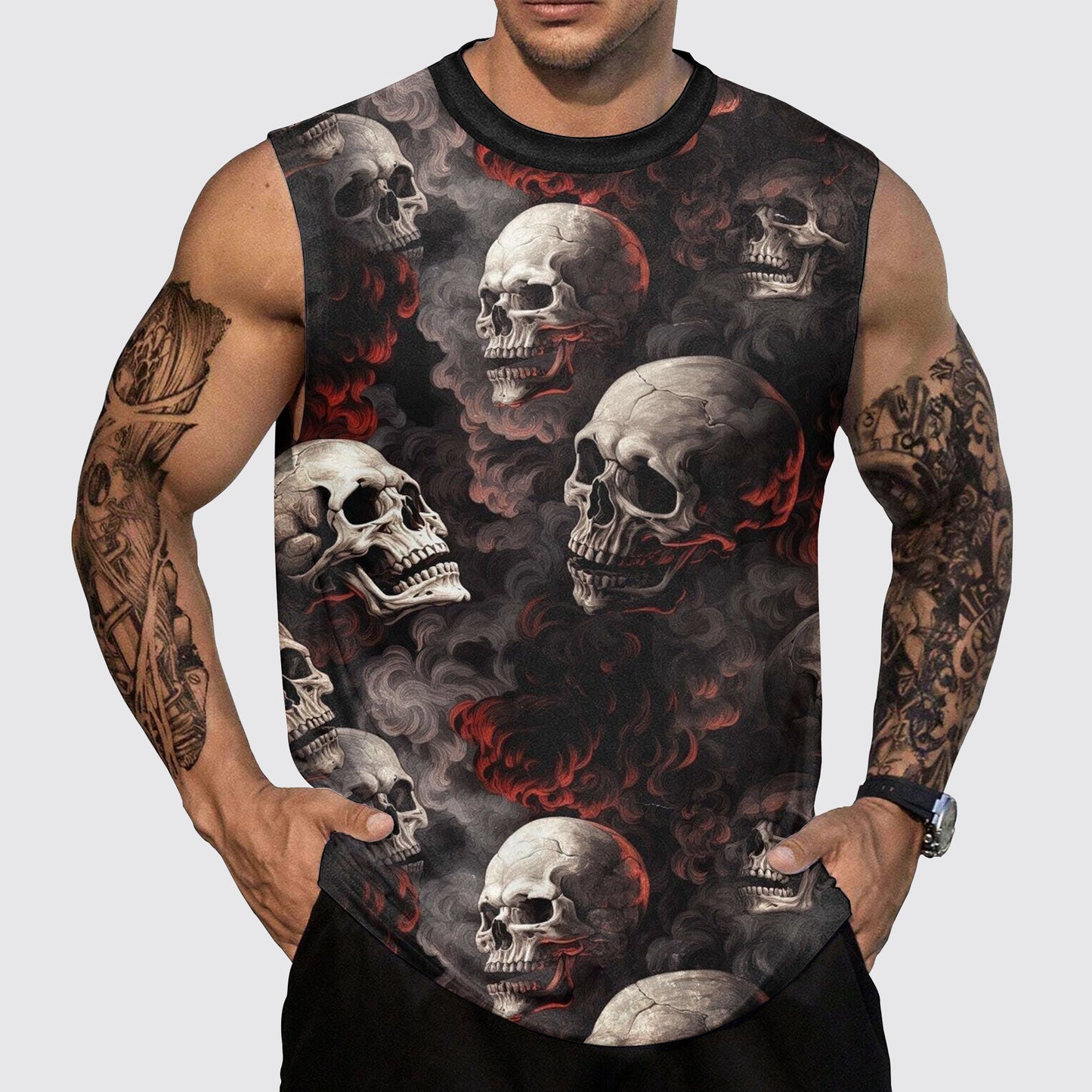 Skull 3D Round Neck Tank Top- AA05483