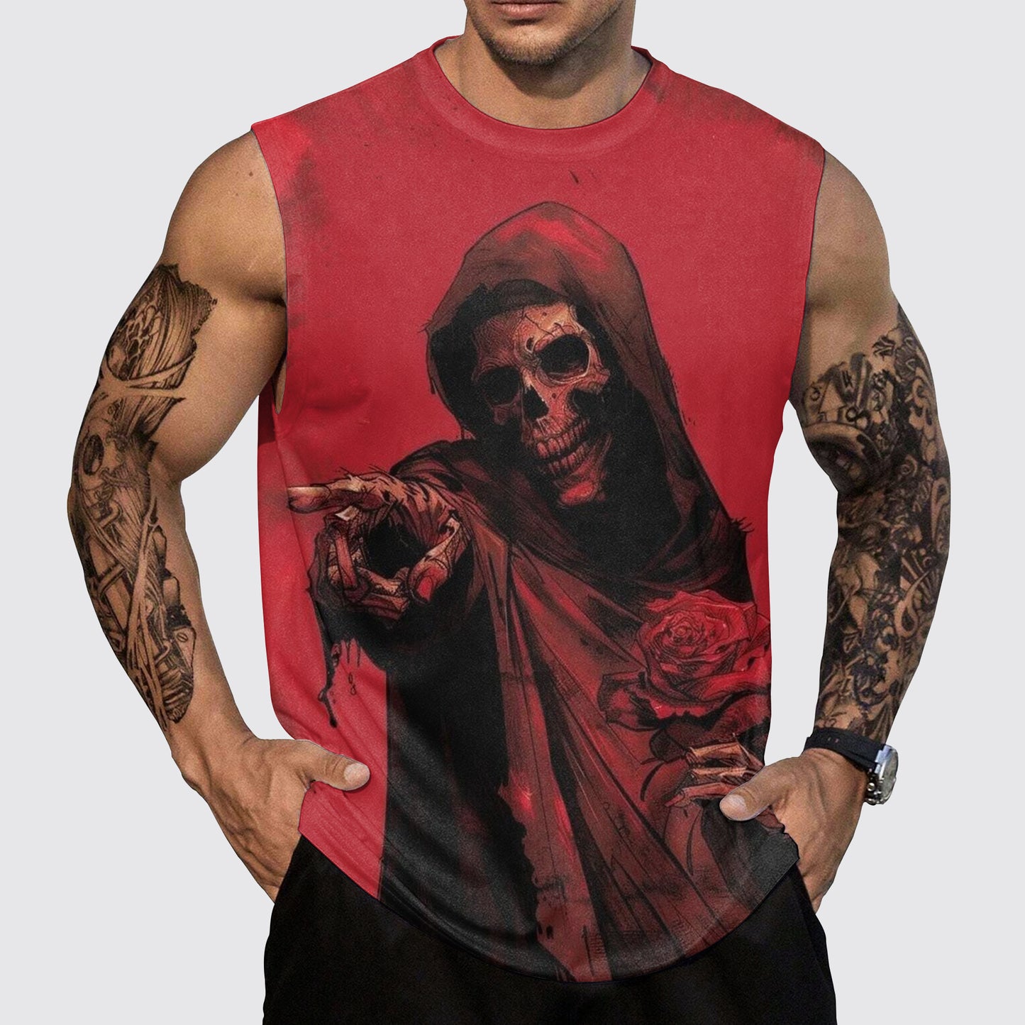 Skull 3D Round Neck Tank Top- AA05504