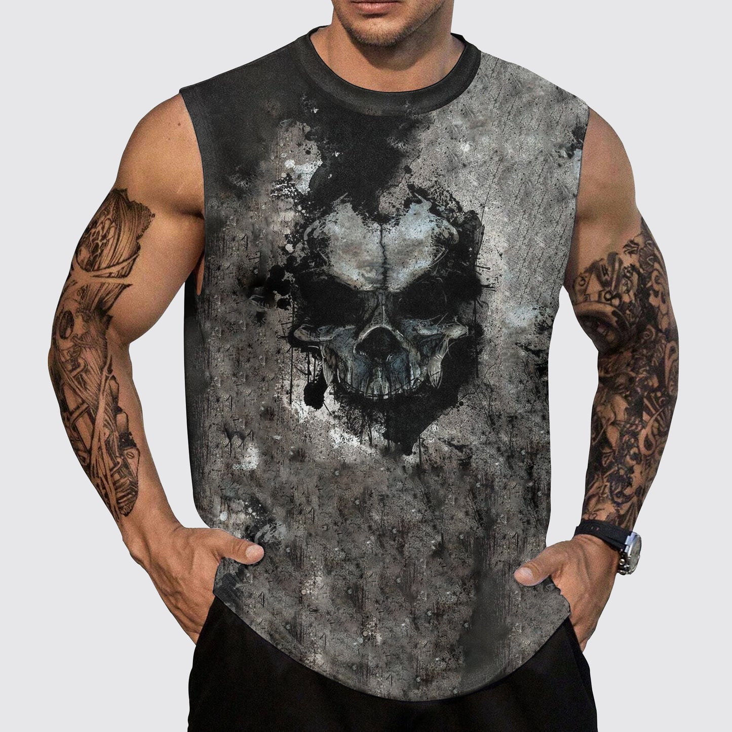 Skull 3D Round Neck Tank Top- AA05536