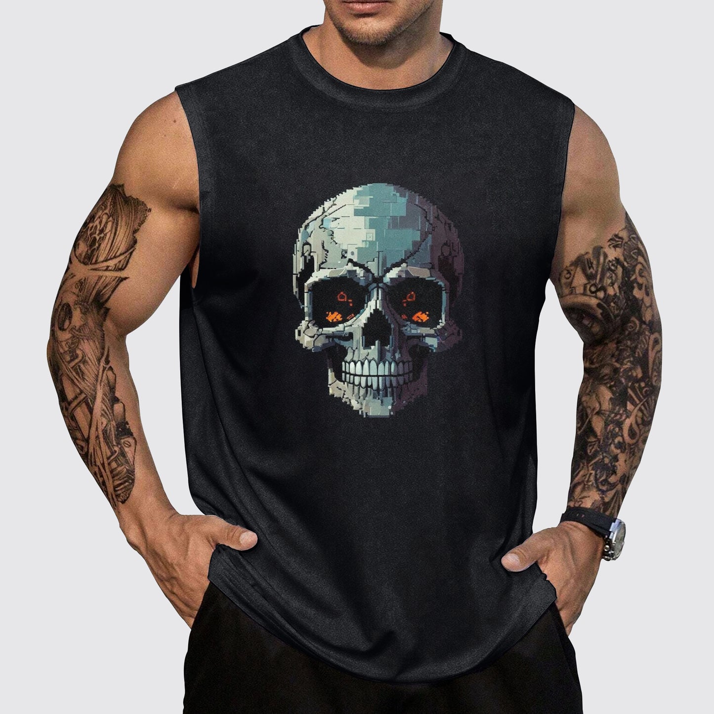 Skull 3D Round Neck Tank Top- AA05539