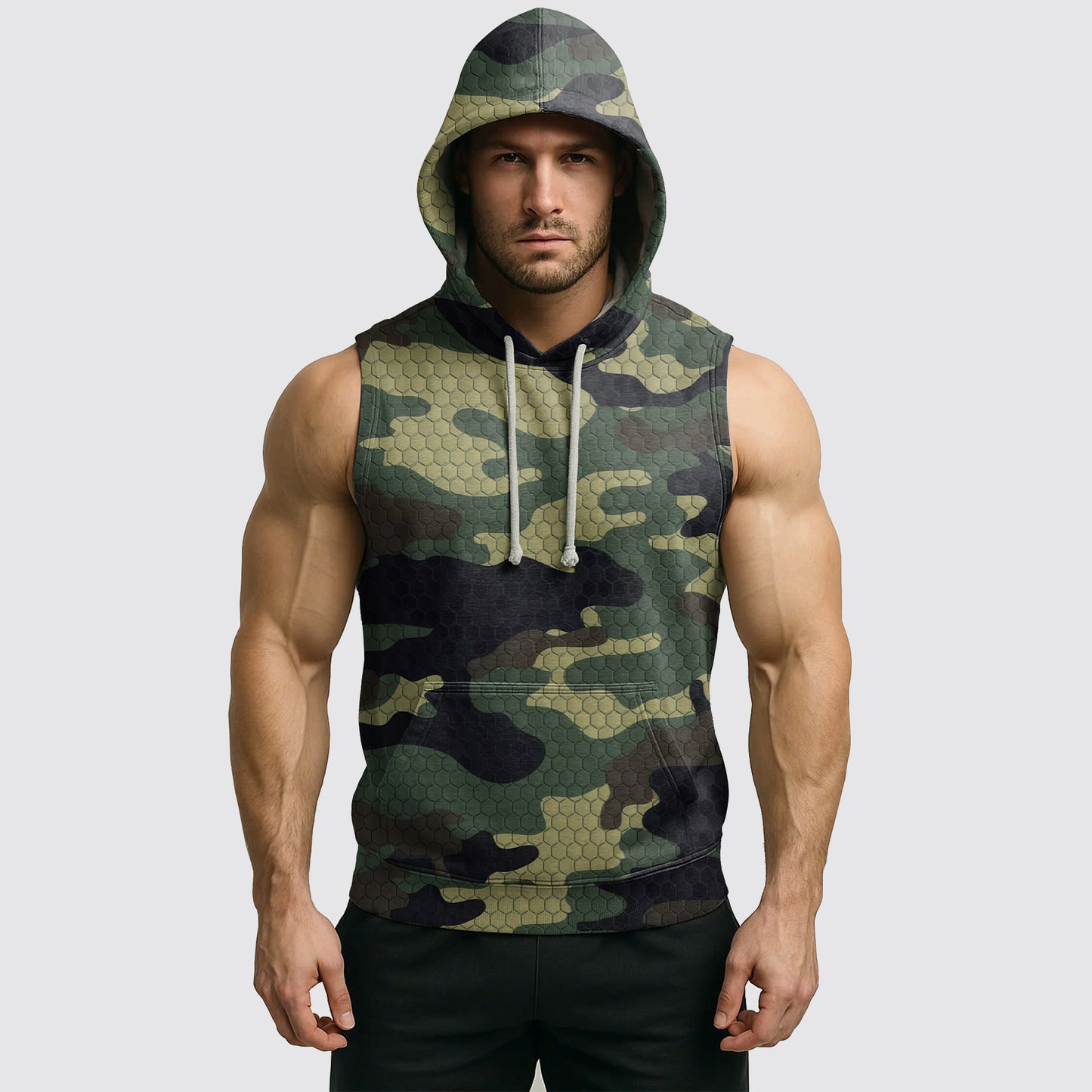 Men's Camo Sleeveless Hoodie- AA06563