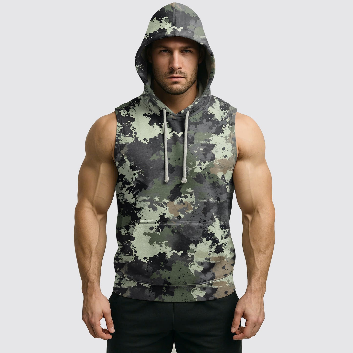 Men's Camo Sleeveless Hoodie- AA06570