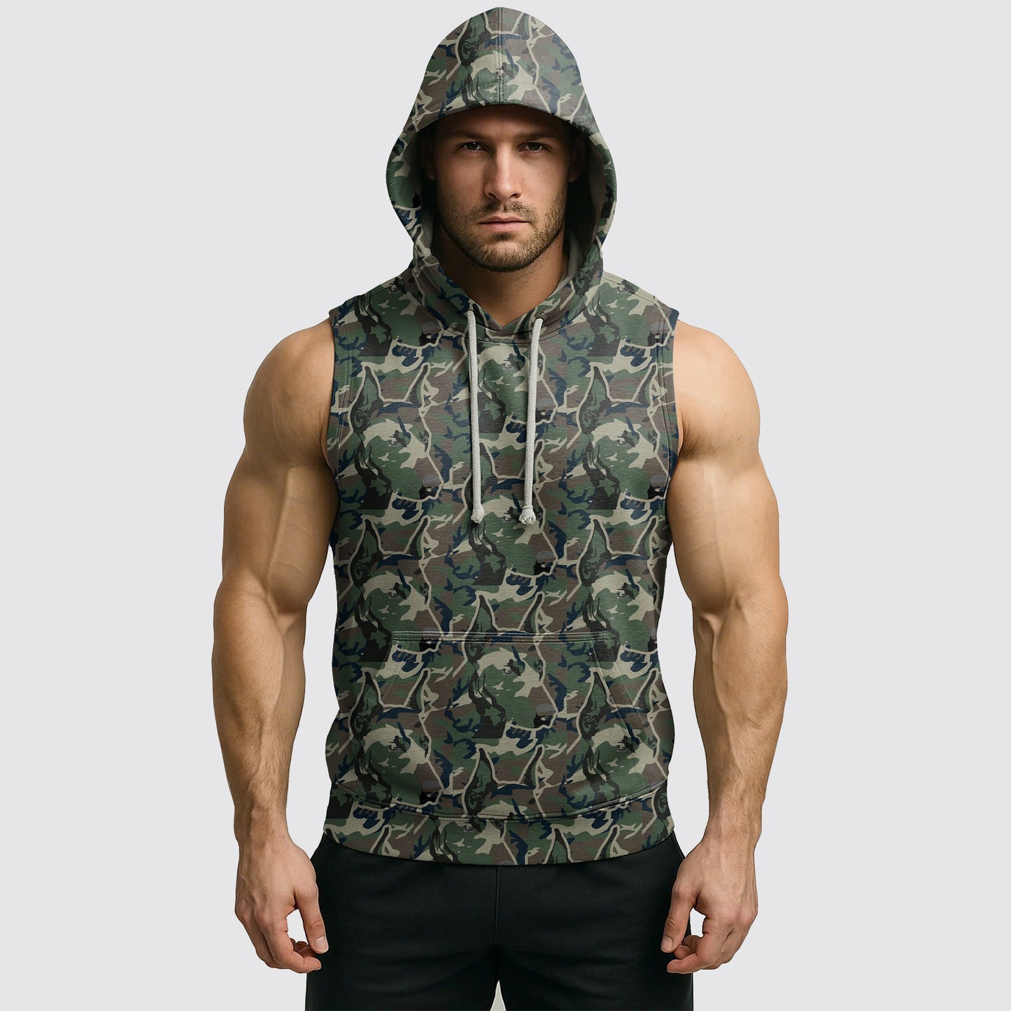 Men's Camo Sleeveless Hoodie- AA06581