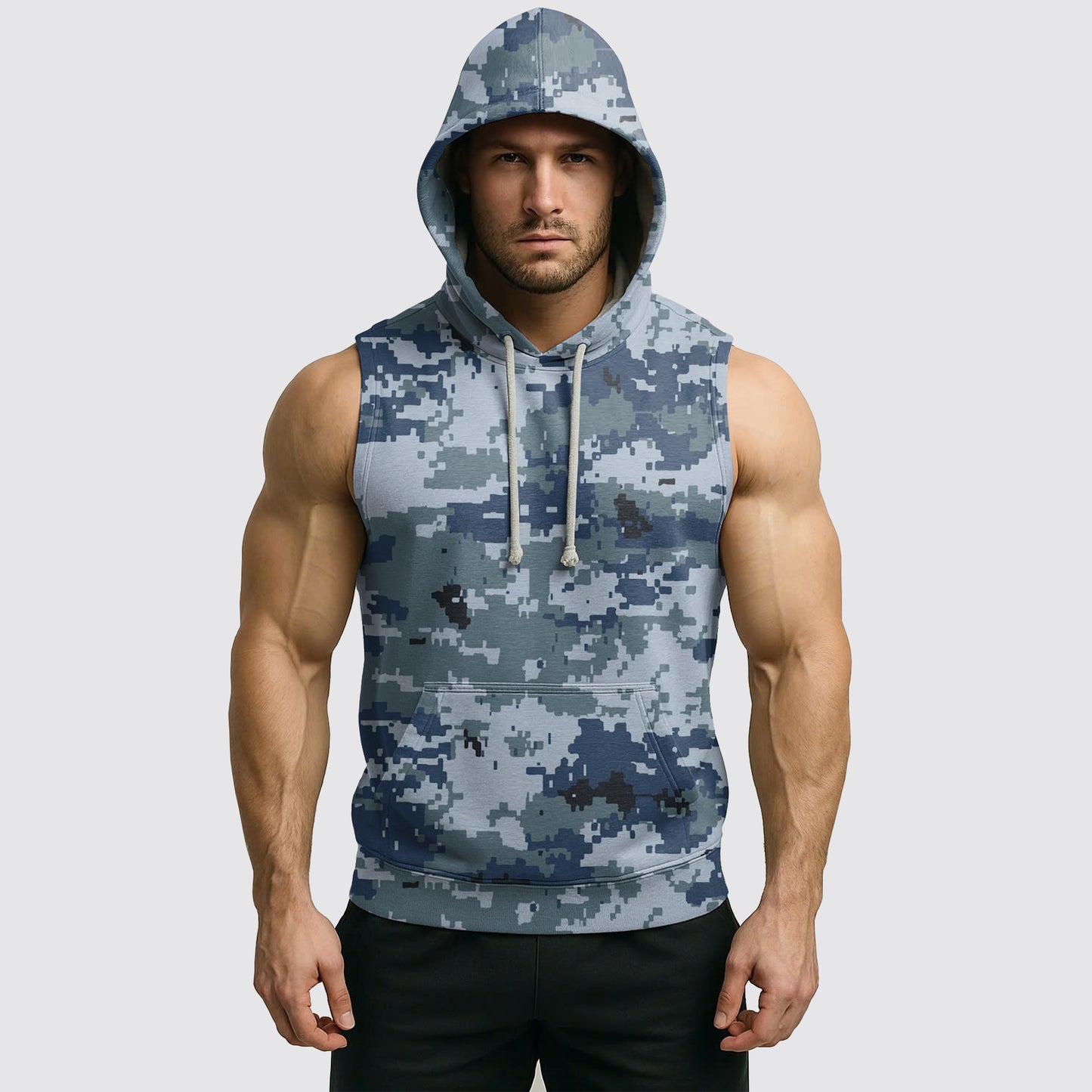 Men's Camo Sleeveless Hoodie- AA06596