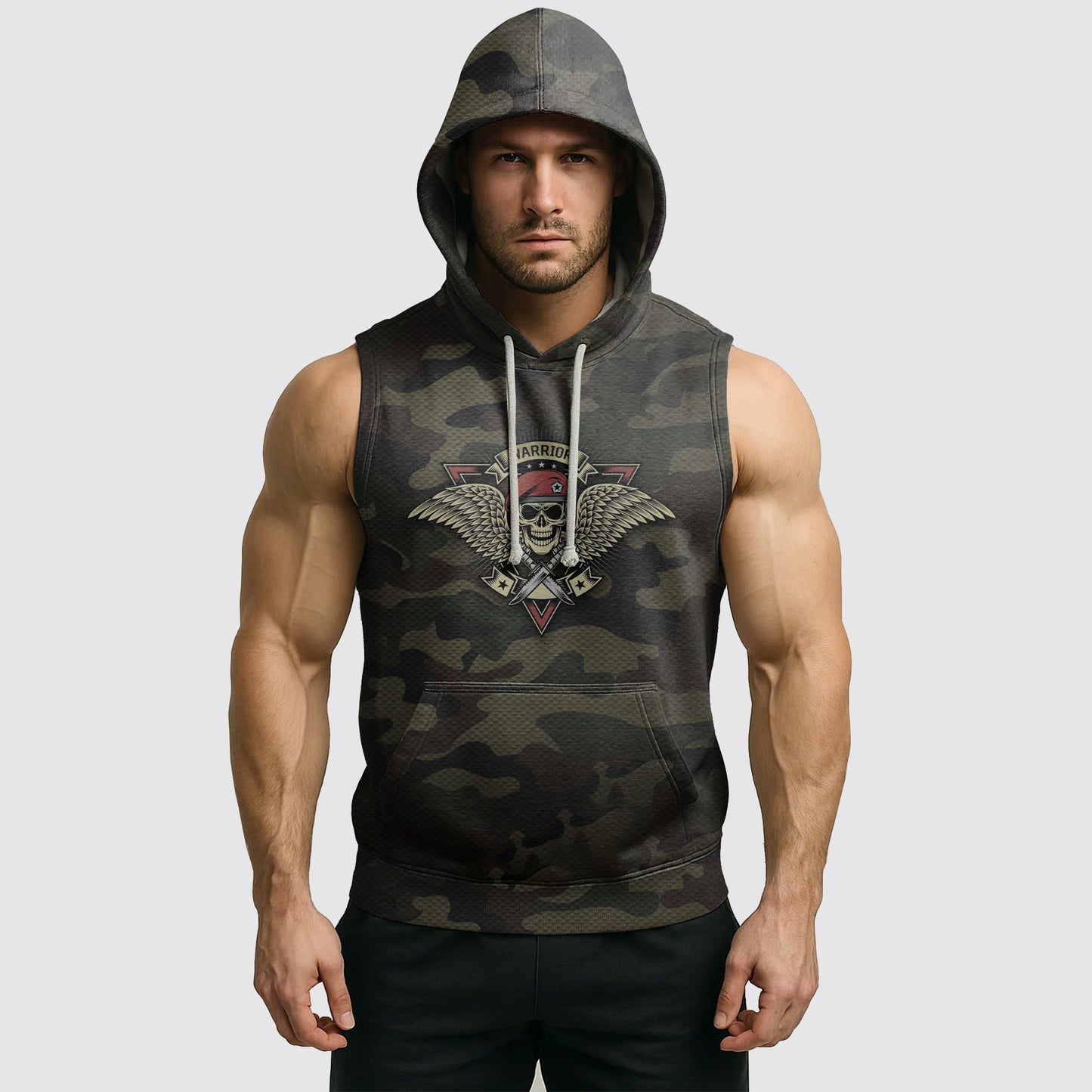 Men's Camo Sleeveless Hoodie- AA06598