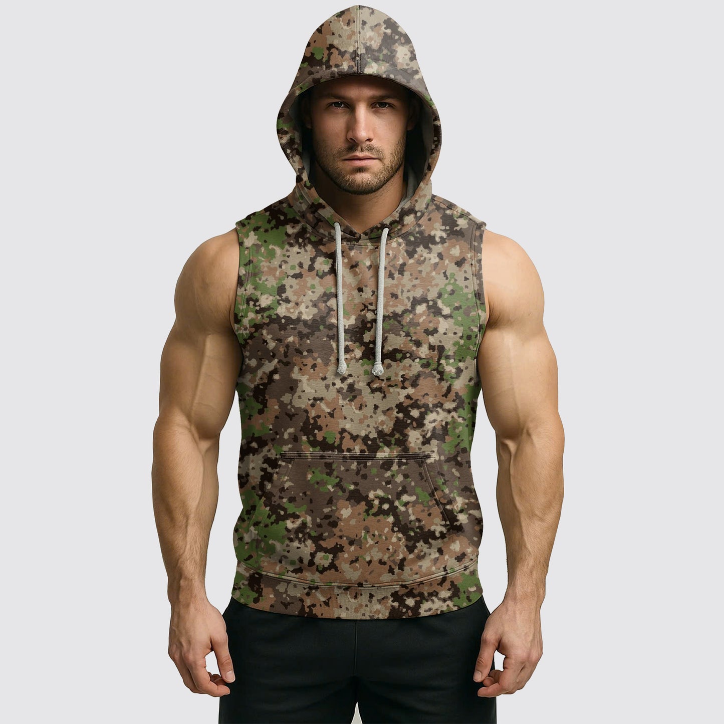 Men's Camo Sleeveless Hoodie- AA06600