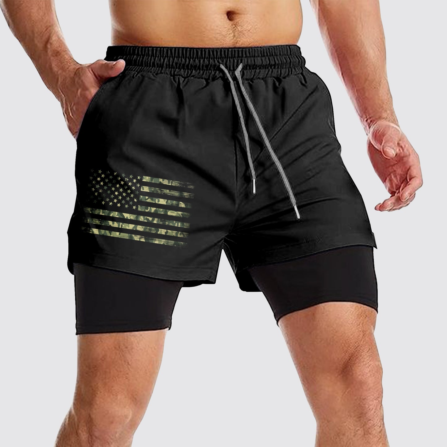 Camo Double Layer Performance Shorts- AA08088
