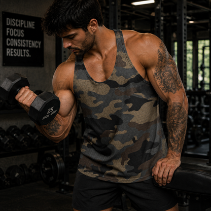 Camo Racerback Tank Top – Tactical Strength for Bodybuilders- TT03197